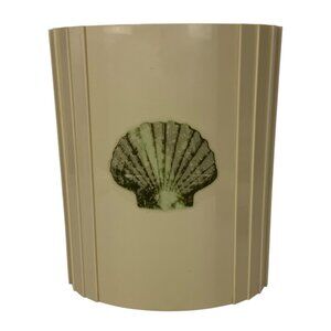 Vintage Oval Wastebasket Shell Accent Beige Sculpted Plastic Fluted Coastal Trop